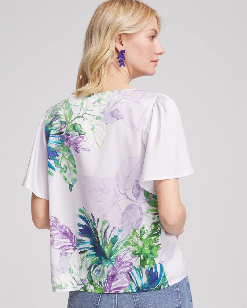 Chicos Flutter Sleeve Satin Top - VIOLET