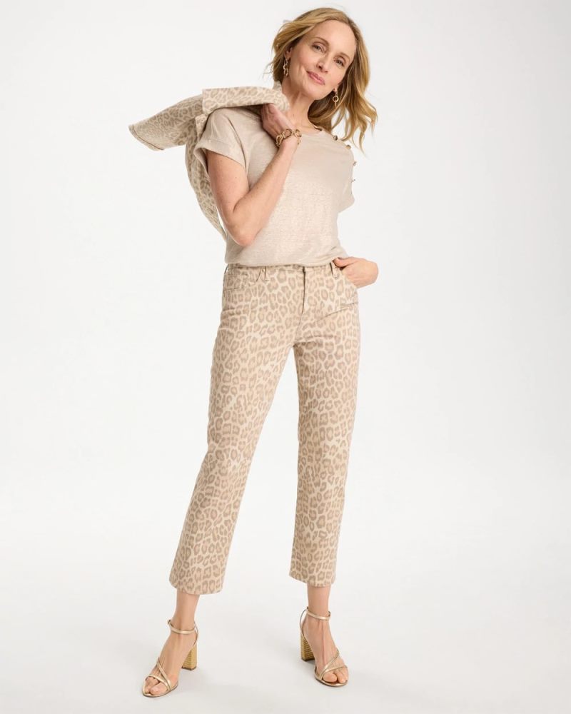 Chicos Animal Print Girlfriend Slim Cropped Jeans - CLASSIC ANIMAL