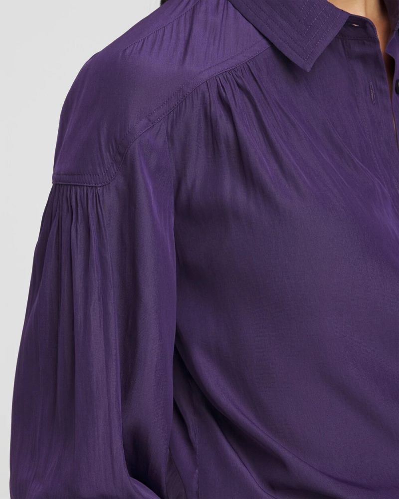 Chicos Trapunto Shoulder Blouse - MIDNIGHT VIOLET