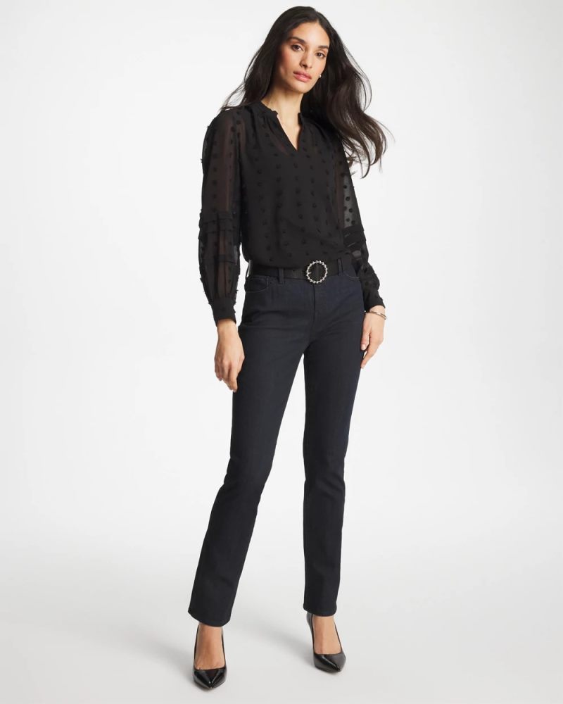 Chicos 3D Dot Jacquard Chiffon Blouse - BLACK