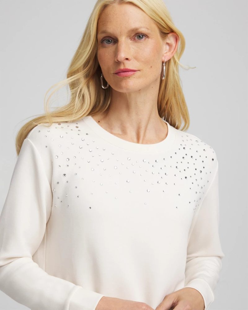 Chicos Zenergy® Rhinestone Pullover Top - ENGLISH CREAM