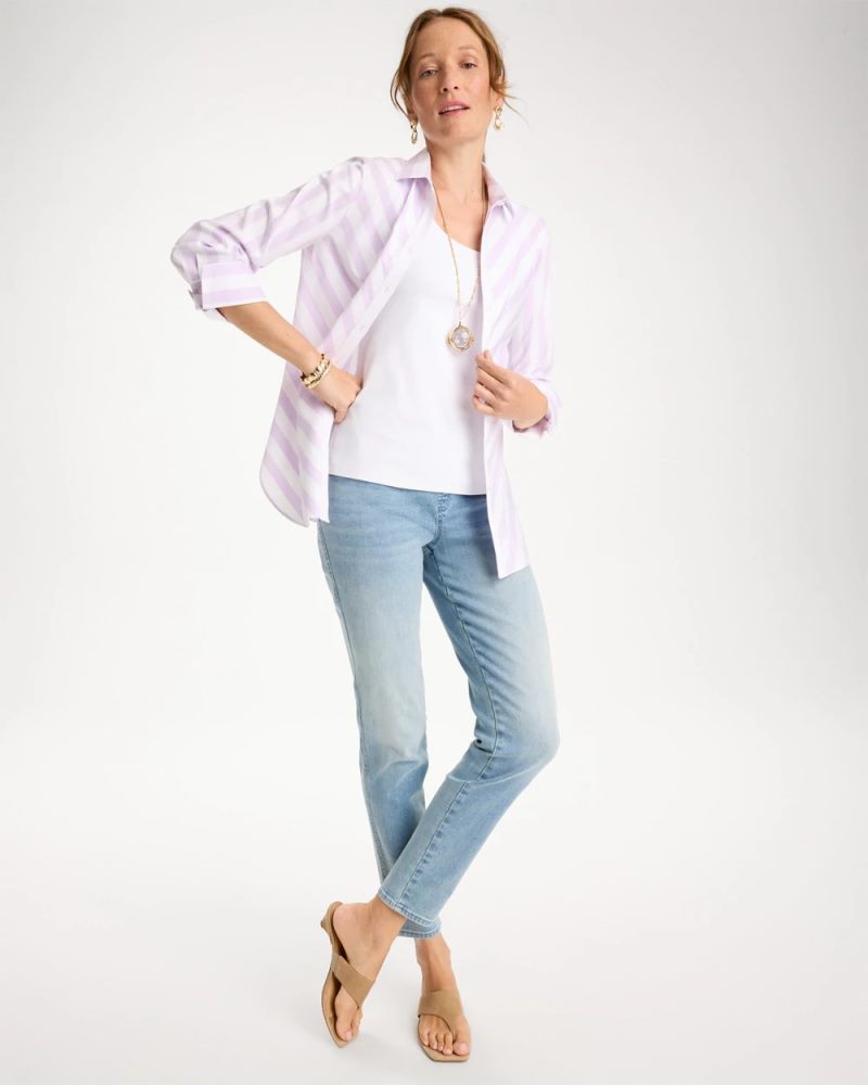 Chicos No Iron Stretch Striped Shirt - ORCHID MIST