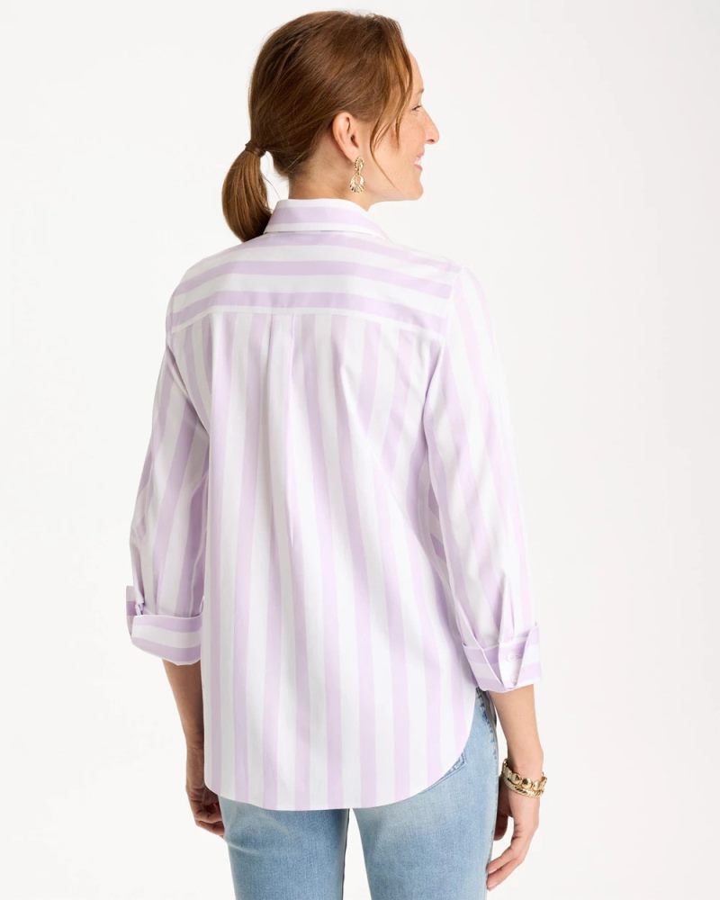 Chicos No Iron Stretch Striped Shirt - ORCHID MIST