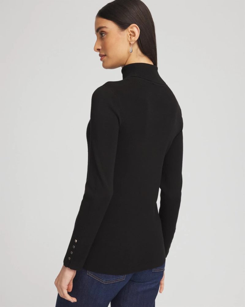 Chicos Ella Button Cuff Turtleneck Sweater - BLACK
