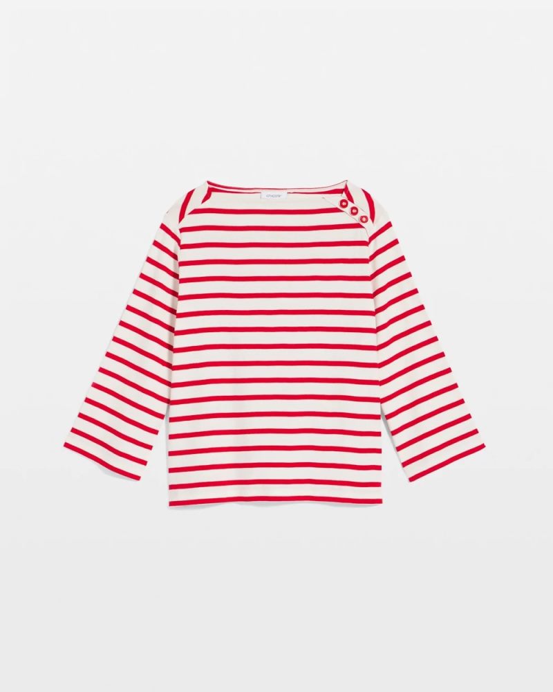 Chicos Bateau Neck Stripe Top - LOVE LETTER RED