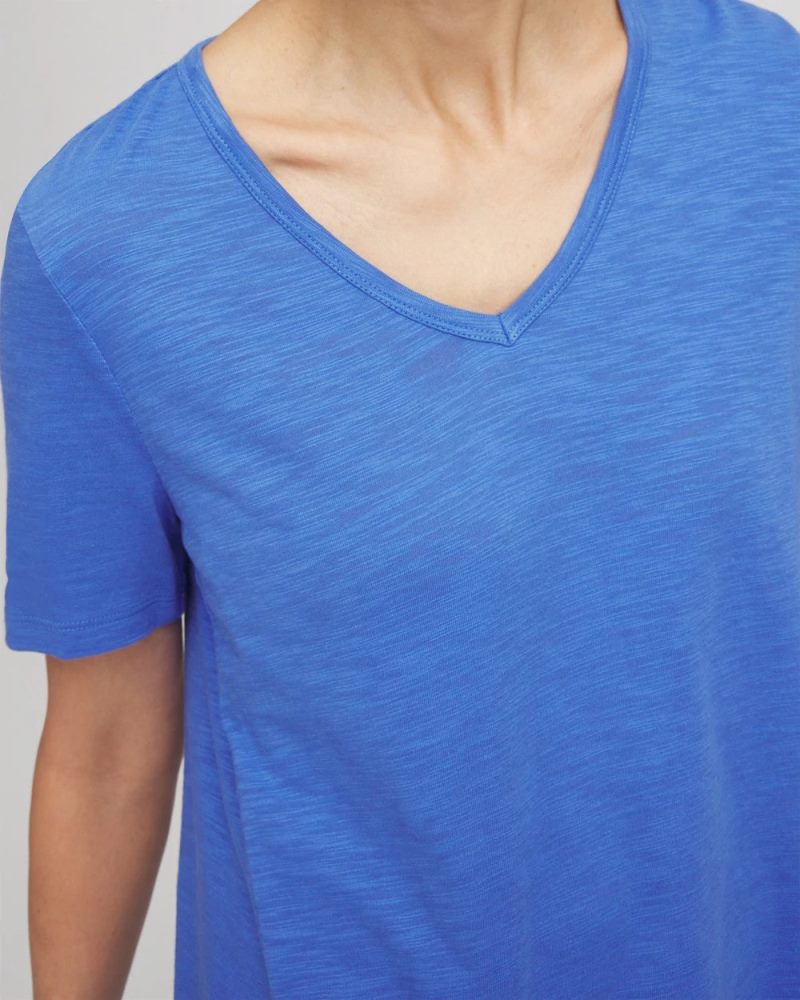 Chicos Slub V-Neck Tee - BLUE PEARL