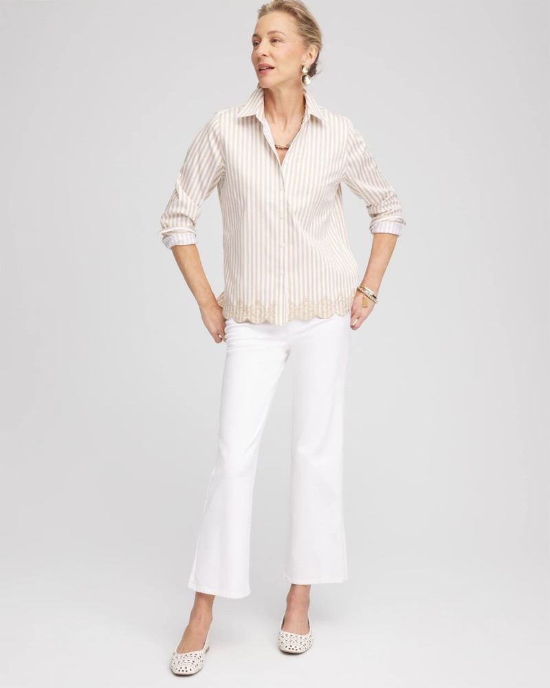 Chicos No Iron Scalloped-Hem Shirt - WILD TRUFFLE