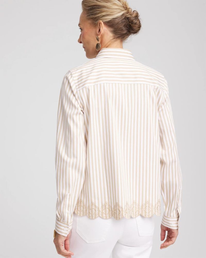 Chicos No Iron Scalloped-Hem Shirt - WILD TRUFFLE