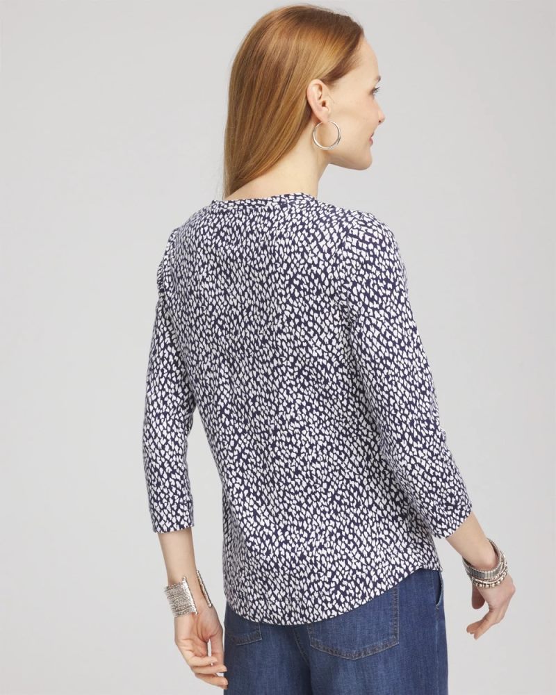 Chicos Dots Pima 3/4 Sleeve Everyday Tee - PASSPORT BLUE