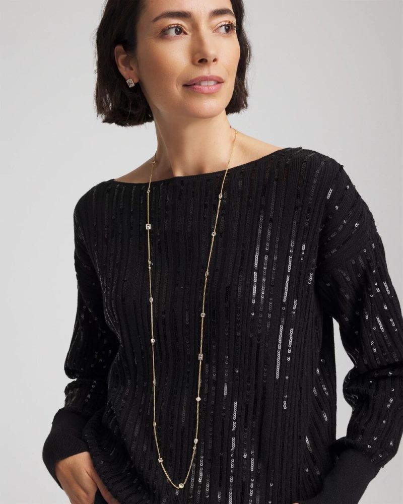Chicos Fine Crystal Long Chain Necklace - GOLD