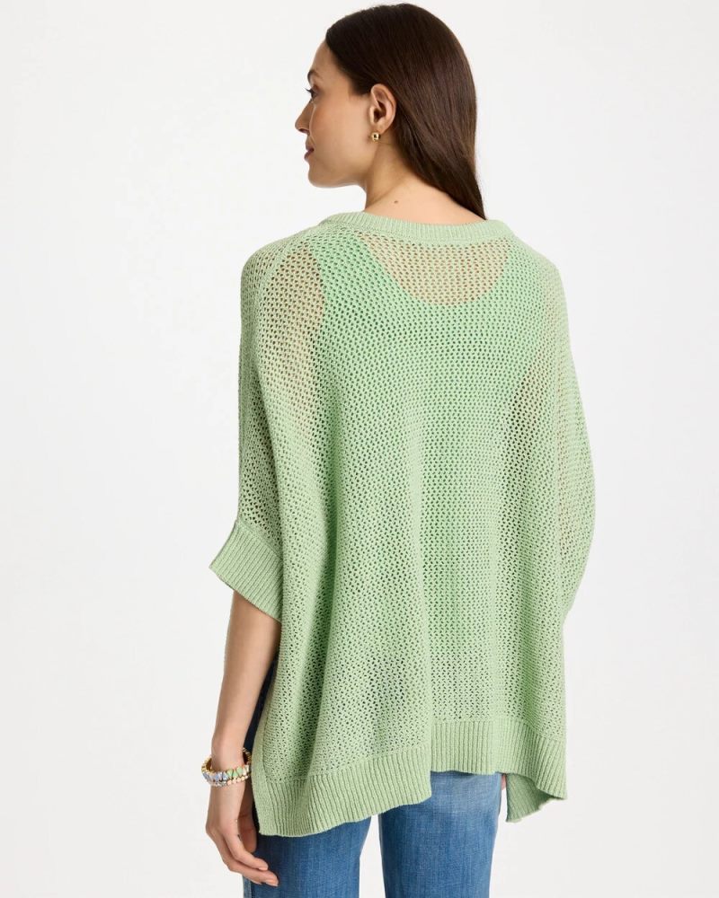 Chicos Avocado Artistry Open Knit Poncho - AVOCADO ARTISTRY