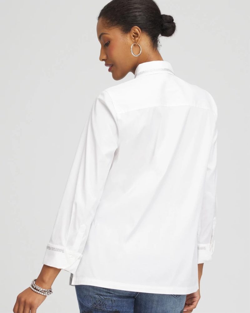 Chicos Rhinestone Embellished Poplin Tunic - ALABASTER