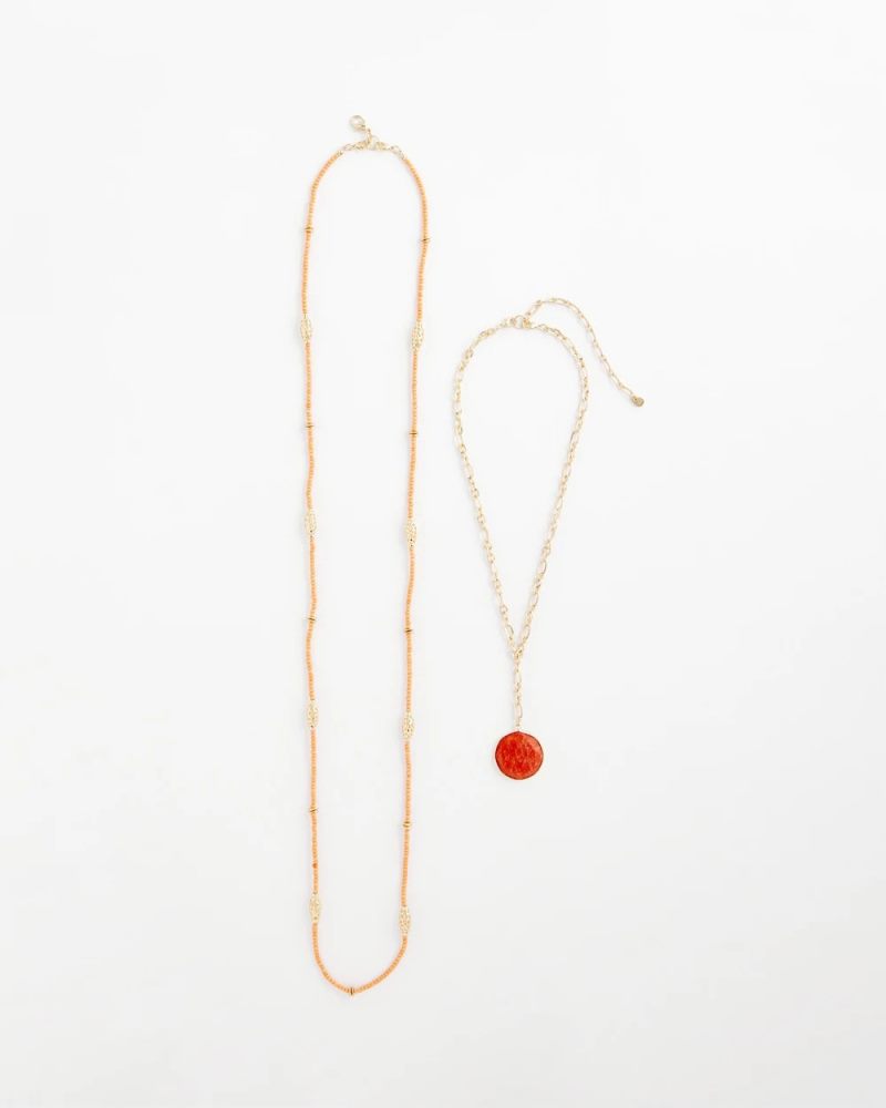 Chicos Convertible Beaded Pendant Necklace - ORANGE