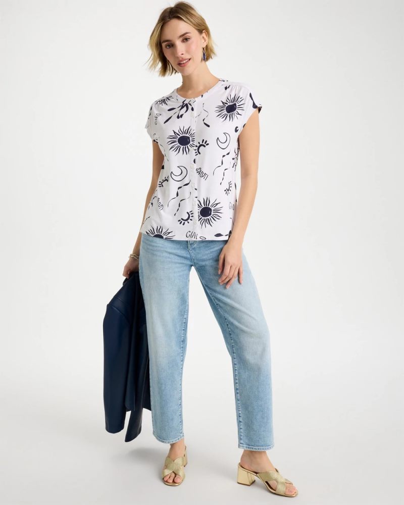Chicos La Playa Refined Button Tee - PASSPORT BLUE