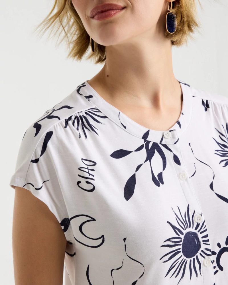 Chicos La Playa Refined Button Tee - PASSPORT BLUE