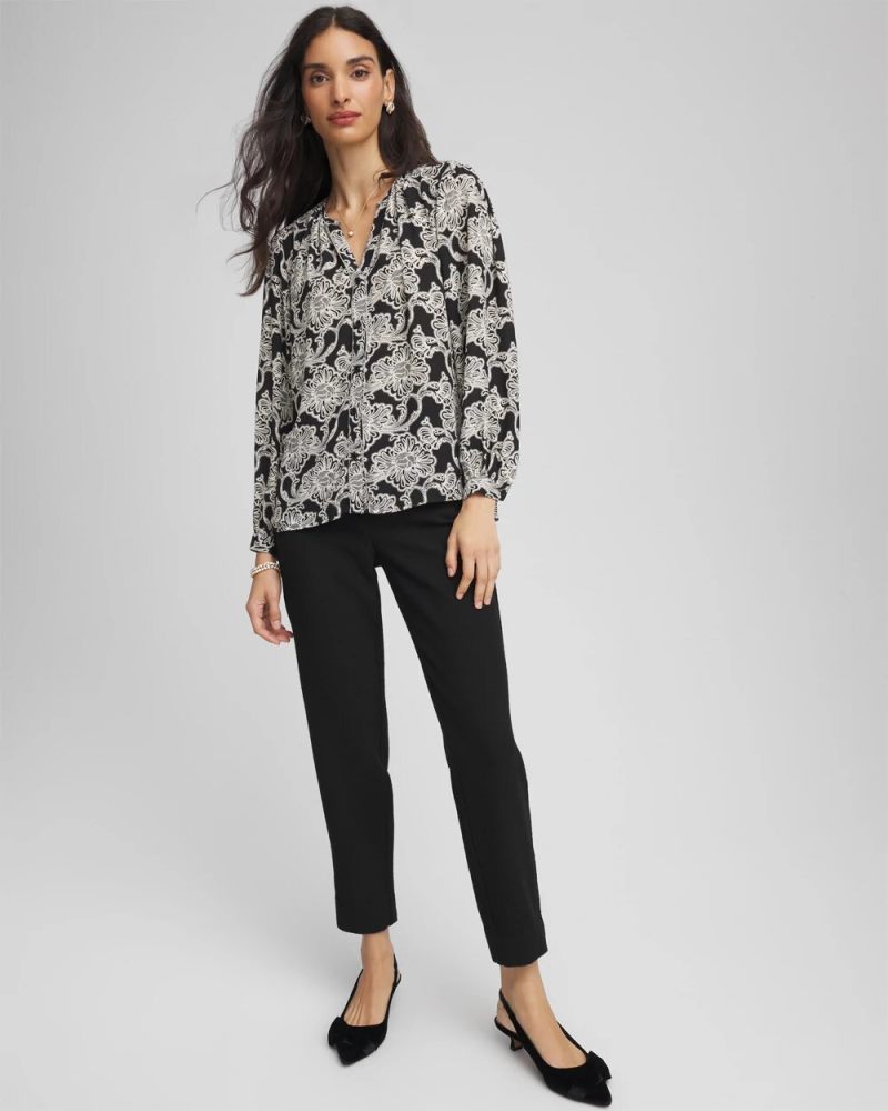 Chicos Matelassé Slim Tapered Ankle Pants - BLACK