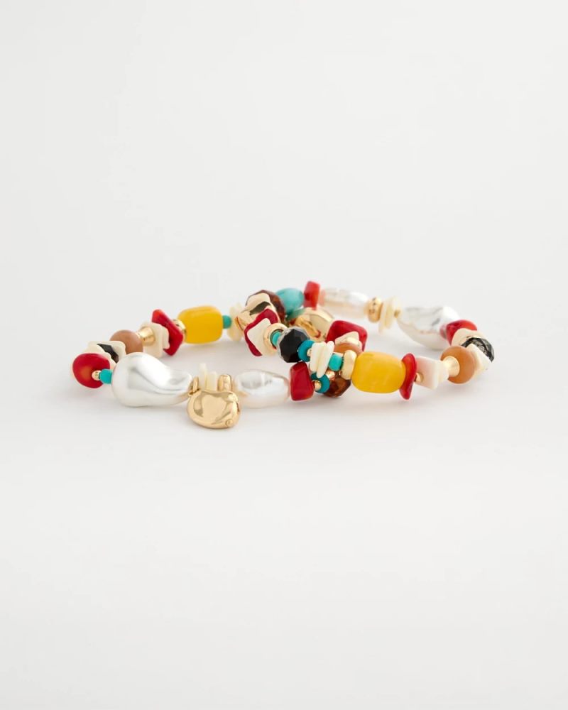 Chicos Set of Two Pearl Beaded Stretch Bracelets - MULTI