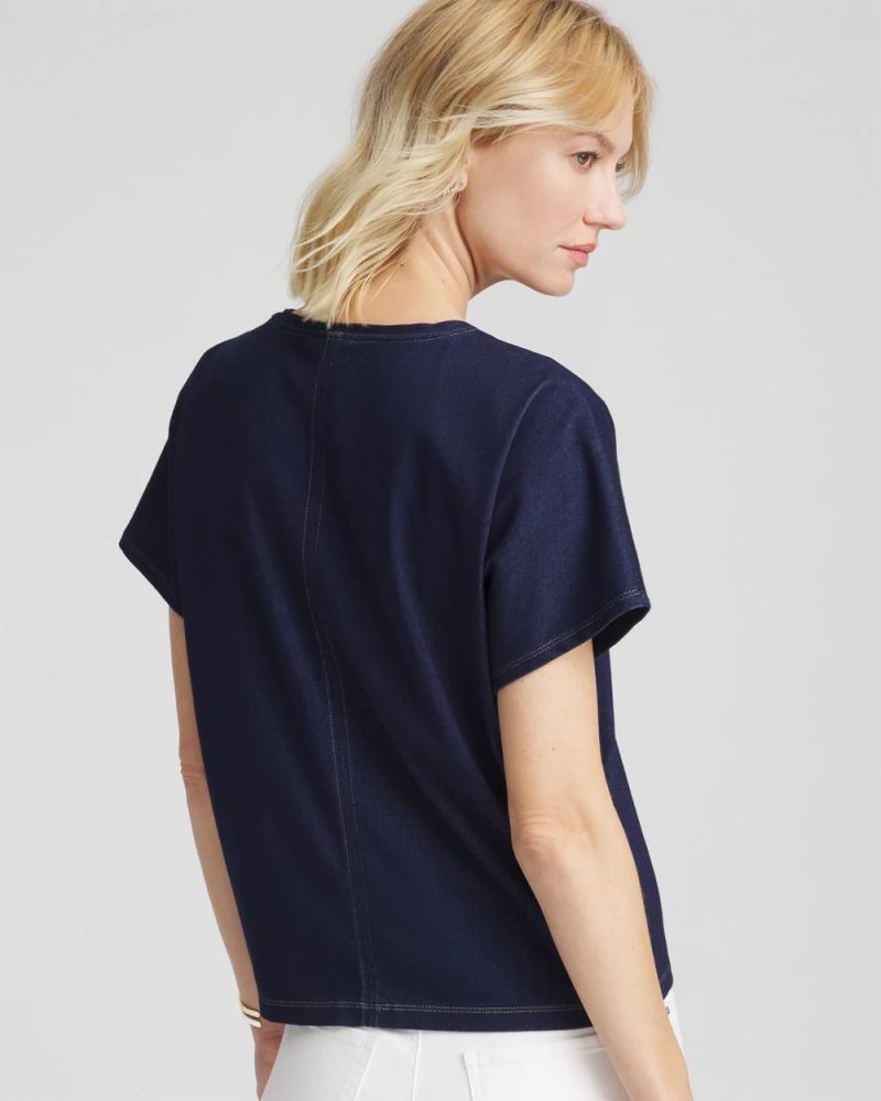 Chicos Denim Motif Tapered Dolman Top - INDIGO