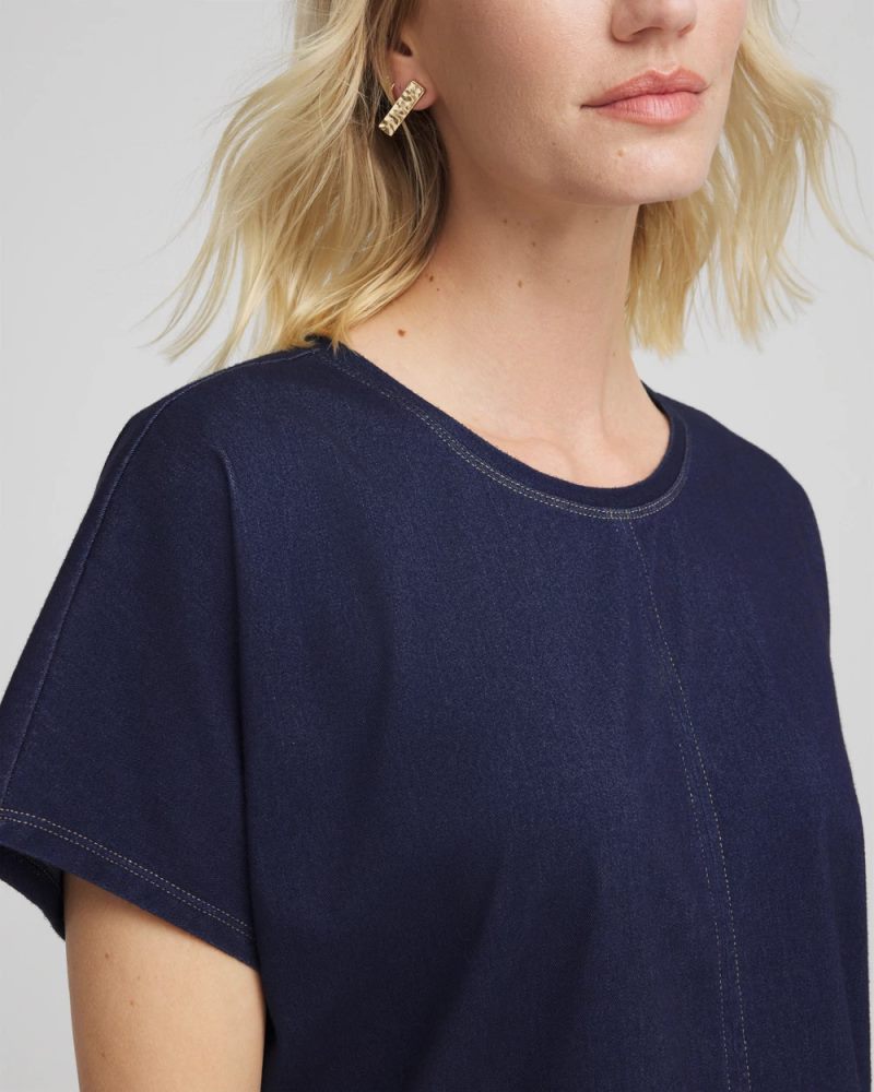 Chicos Denim Motif Tapered Dolman Top - INDIGO
