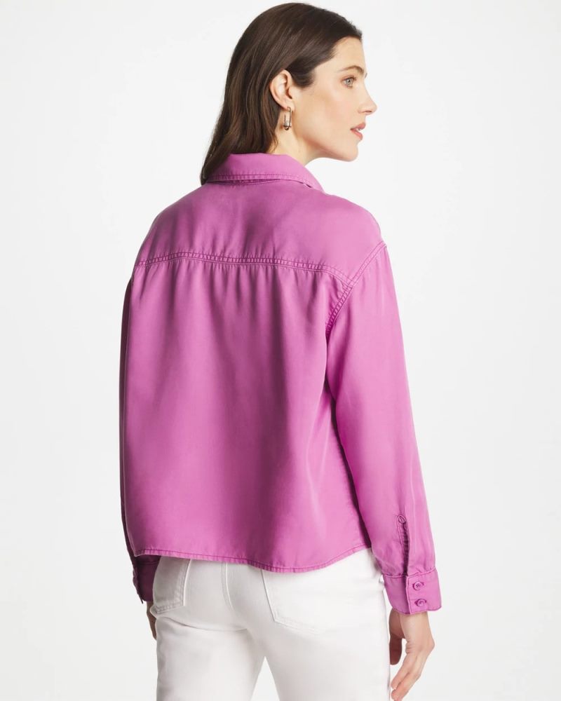 Chicos Classic Collared Denim Shirt - VIOLET SHADOW