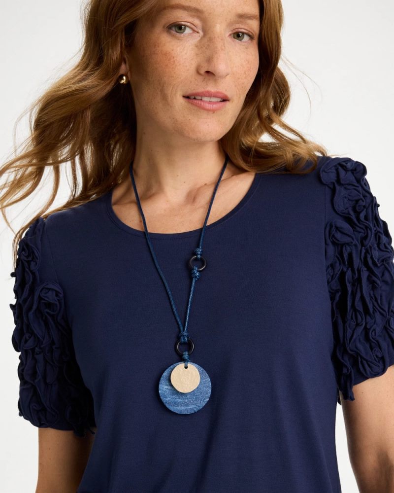 Chicos Adjustable Blue-Neutral Wood Pendant Necklace - BLUE MULTI