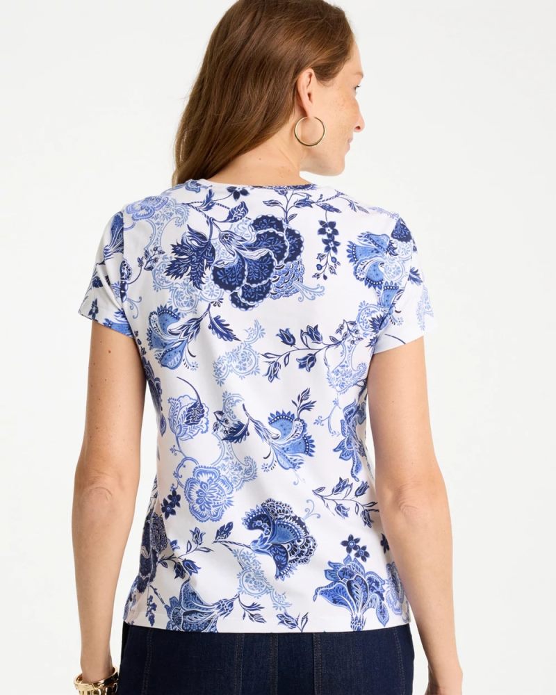 Chicos Jolene Cotton Stretch Cap Sleeve Tee - PASSPORT BLUE