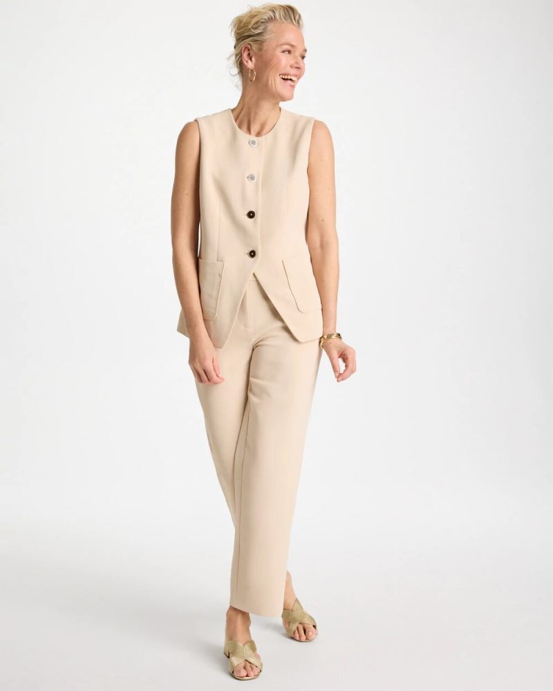 Chicos Split Hem Crepe Vest - PALE SAND