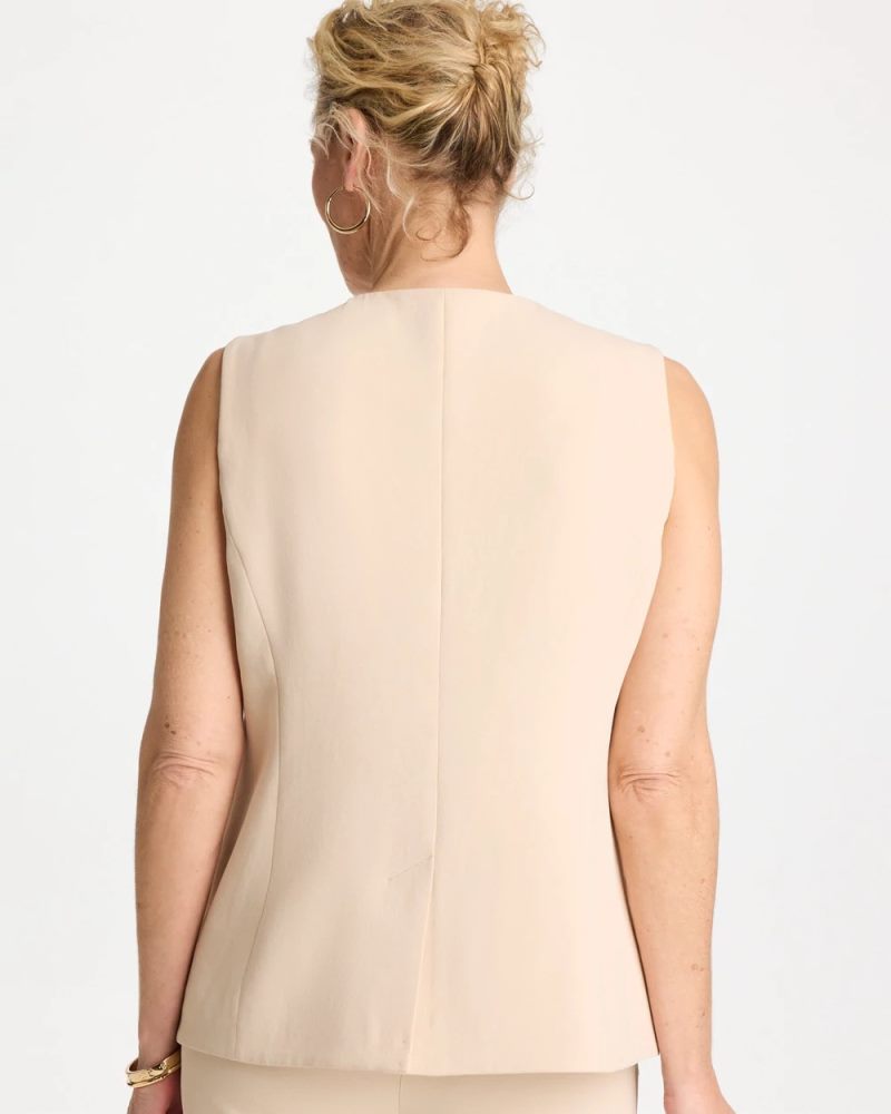 Chicos Split Hem Crepe Vest - PALE SAND