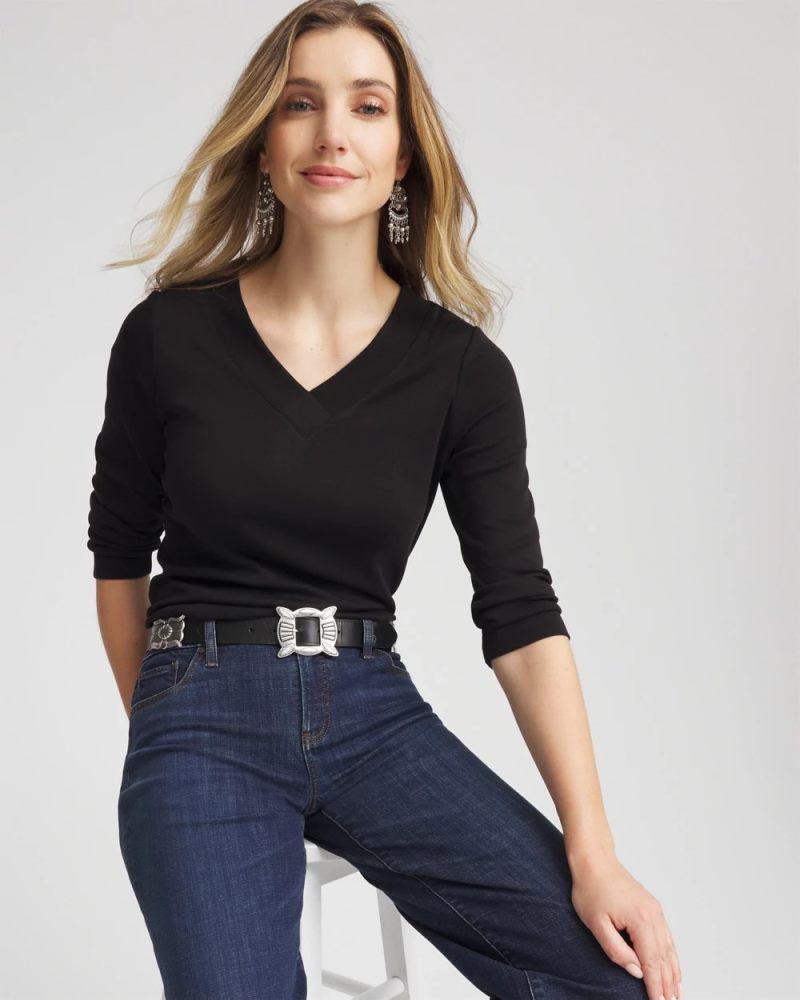 Chicos Pima Cotton 3/4 Sleeve Tee - BLACK