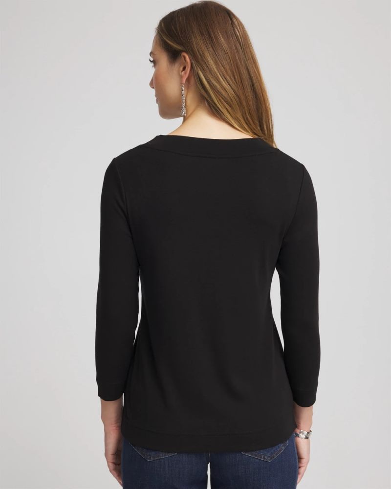 Chicos Pima Cotton 3/4 Sleeve Tee - BLACK