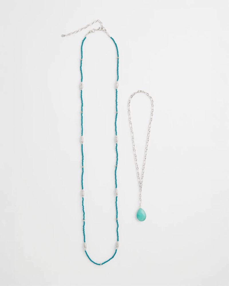 Chicos Convertible Beaded Pendant Necklace - TURQUOISE