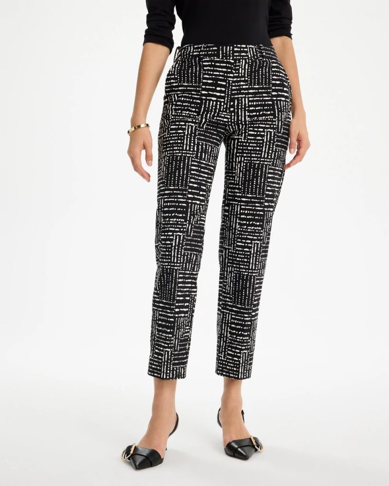 Chicos Emme Fly Front Straight Printed Crop Pants - BLACK