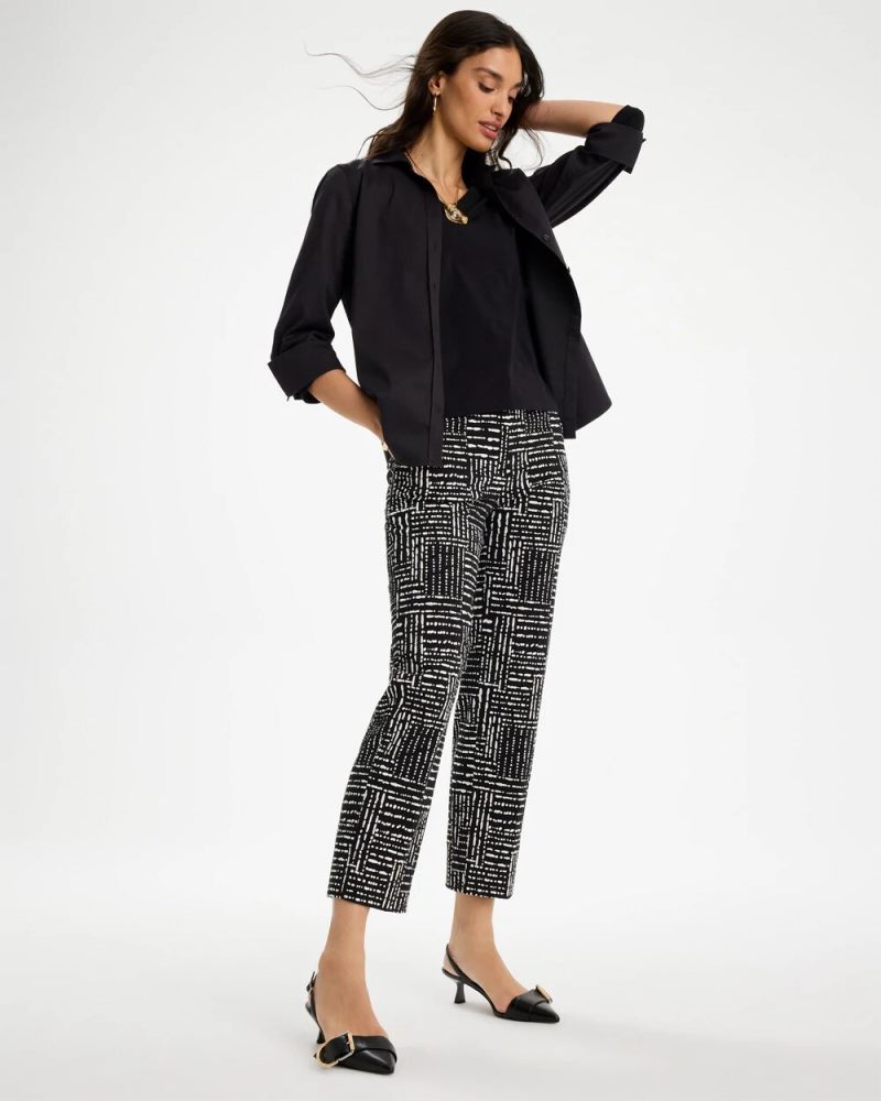 Chicos Emme Fly Front Straight Printed Crop Pants - BLACK