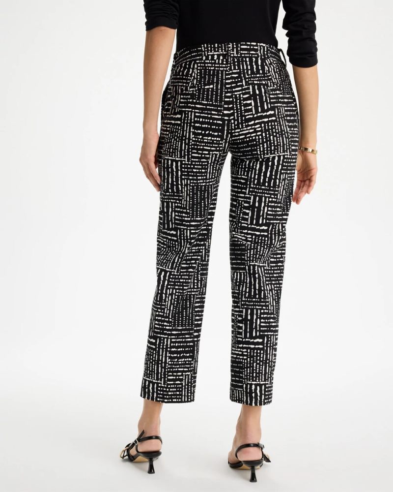 Chicos Emme Fly Front Straight Printed Crop Pants - BLACK