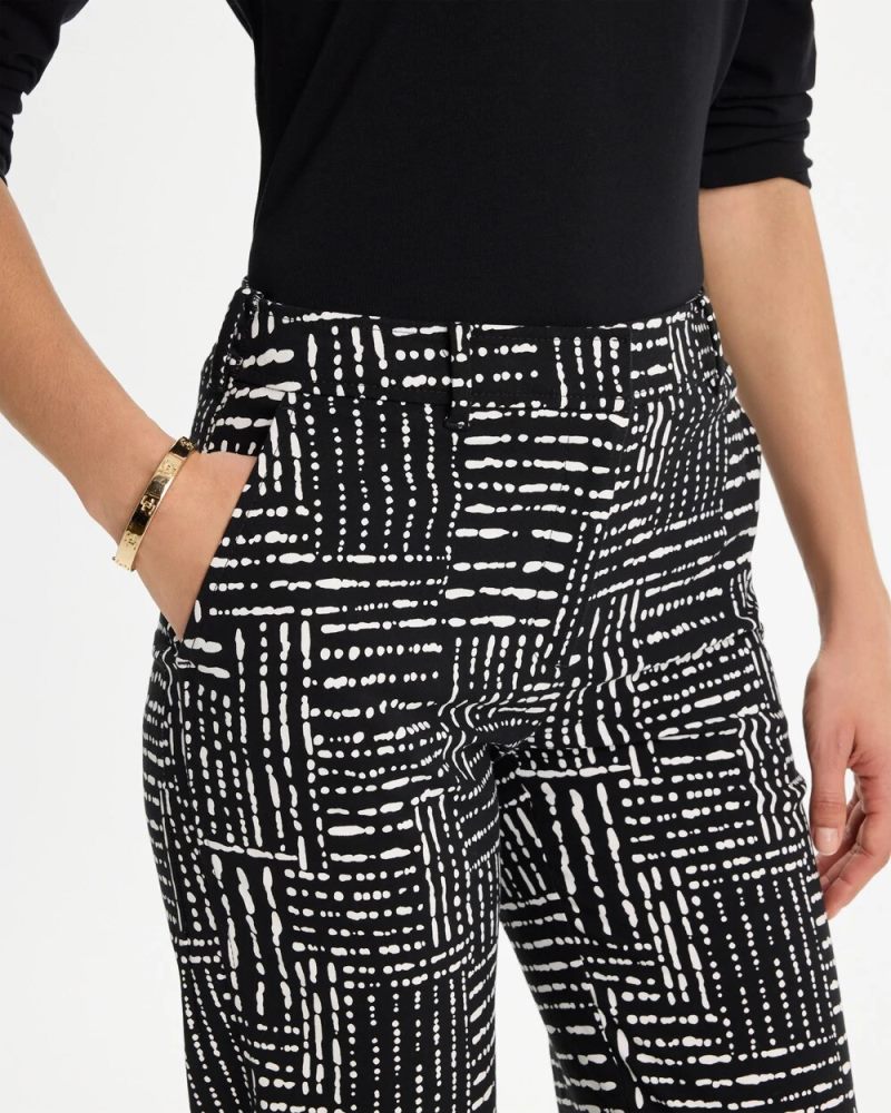 Chicos Emme Fly Front Straight Printed Crop Pants - BLACK