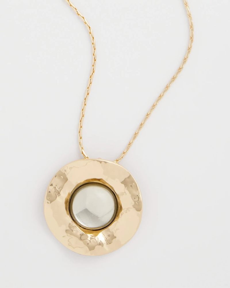 Chicos Green Gold Short Pendant Necklace - GREEN