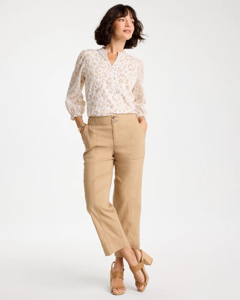 Chicos Animal Print Ruffled V-Neck Top - MOCHA MOUSSE