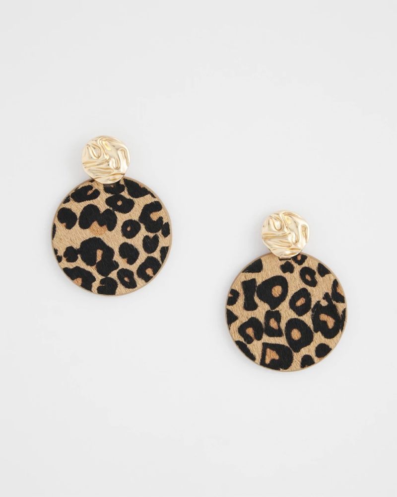 Chicos Round Haircalf Earrings - NEUTRAL