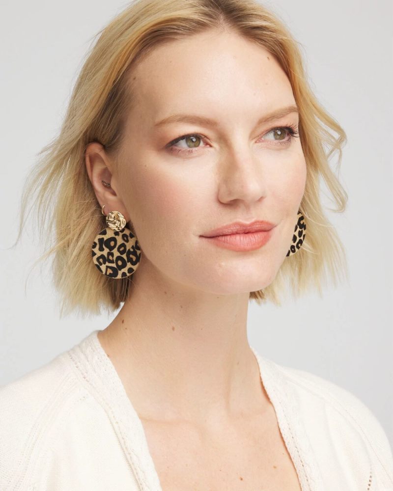Chicos Round Haircalf Earrings - NEUTRAL