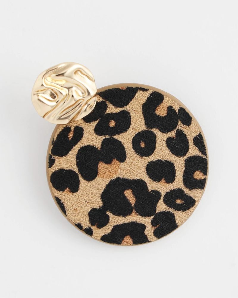 Chicos Round Haircalf Earrings - NEUTRAL