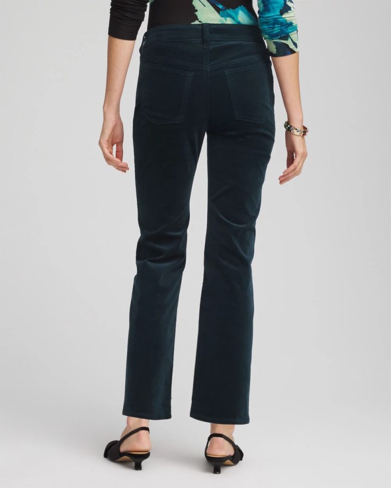Chicos Velveteen Pull-On Flared Jeans - TEAL SHADOW