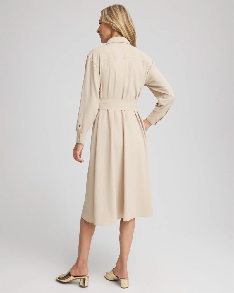 Chicos Twill Belted Midi Shirtdress - WILD TRUFFLE