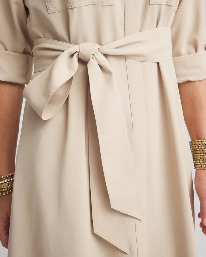 Chicos Twill Belted Midi Shirtdress - WILD TRUFFLE