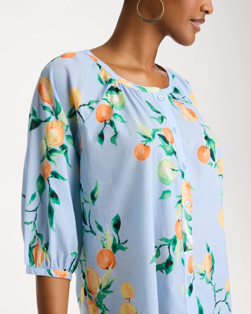 Chicos Cotton Voile Printed Blouse - BONDI BLUE