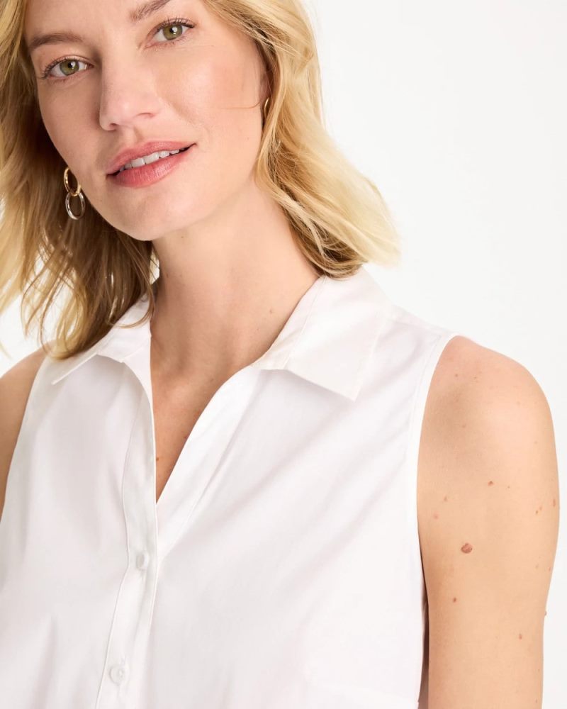 Chicos Cotton-Blend Classic Sleeveless Shirt - ALABASTER