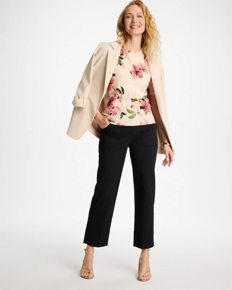 Chicos Ella Crewneck Floral Pullover Sweater - HOT HONEYSUCKLE