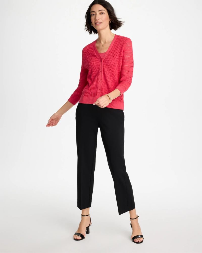 Chicos Stitchy V-Neck Cardigan - HOT HONEYSUCKLE