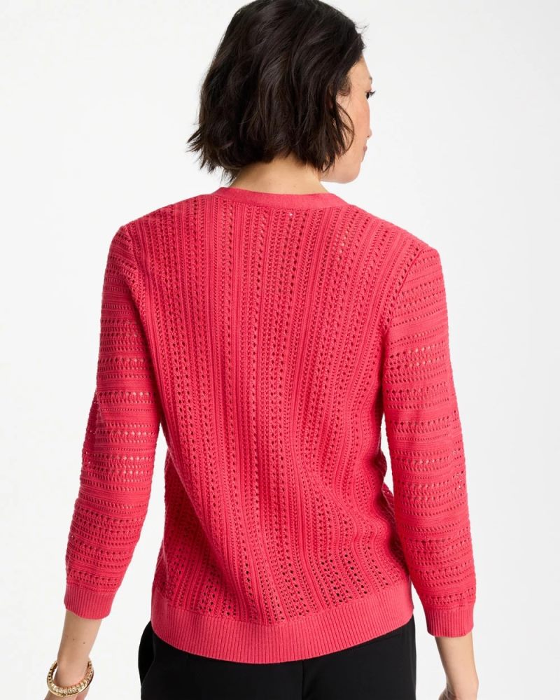 Chicos Stitchy V-Neck Cardigan - HOT HONEYSUCKLE