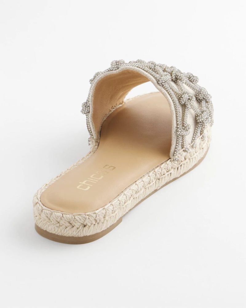 Chicos Linen Knotted Espadrille Slides - SILVER