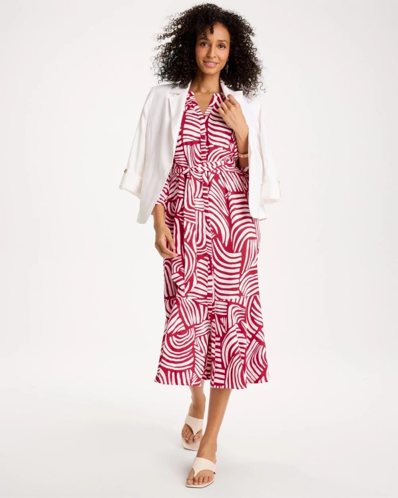 Chicos Printed Ruffle-Sleeved Midi Dress - CHERRY LUSH